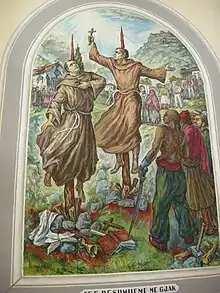 Fresque des martyrs franciscains d'Albanie dans le style réaliste socialiste