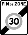 B51. Fin de zone à vitesse limitée à 30 km/h.