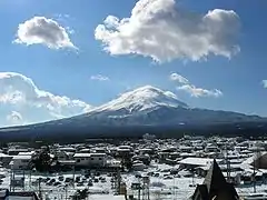 Mont Fuji et gare de Kawaguchiko.