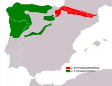 Aire de répartition du Desman des Pyrénées