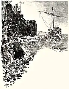 La trirème d'Hamilcar. Gravure de Champollion d'après Rochegrosse, 1900.