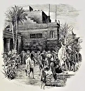 Le peuple envahit les jardins de Mégara. Gravure de Champollion d'après Rochegrosse, 1900.