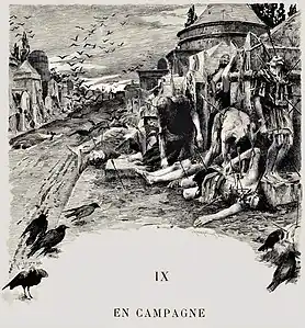 Les cadavres des vaincus. Gravure de Champollion d'après Rochegrosse, 1900.