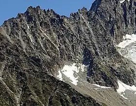 Vue depuis la montagne de la Flégère au nord-ouest du glacier du Passon au pied de l'aiguille du même nom.