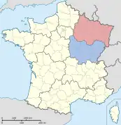 Les deux régions administratives du Grand Est français :  Grand Est (Alsace, Champagne-Ardenne et Lorraine) Bourgogne-Franche-Comté