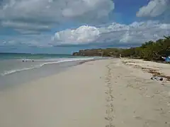 Vue de la plage de la grande terre des Salines en direction de la pointe des Salines.