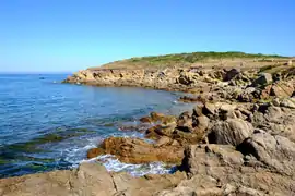 Vue d'une pointe rocheuse dans la mer.
