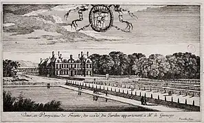 Gravure de Pérelle du château de Fresnes du côté du jardin, seconde moitié du XVIIe siècle.