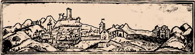 Malaucène et le monastère du Groseau, gravure du XVIe siècle.