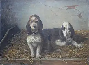 Gustave Mohler, Portrait de deux chiens bassets (fin du XIXe siècle).