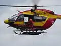 Hélitreuillage par un H145 de la Sécurité civile française, à Lucinges, Haute-Savoie.