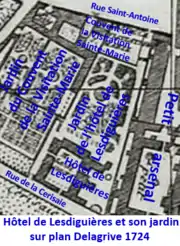 En 1724 le jardin s'étend jusqu'à proximité de la rue St-Antoine