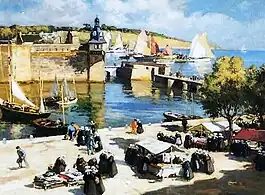 Jour de marché devant la ville close (Concarneau).