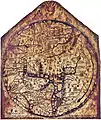 Hereford Mappa mundi où Jérusalem est surmontée d'une croix, 1280