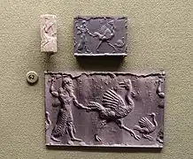 Sceau-cylindre de style tardif avec impression moderne : héros chassant une autruche. Morgan Library and Museum