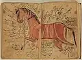 Les "bons points" et éléments à retenir pour élever des chevaux de guerre, double page illustrée du Kitāb al-bayṭara, par Aḥmad ibn ʿAtīq al-Azdī (XIIIe siècle).