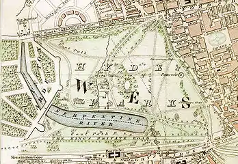 Hyde Park et une partie de Kensington Gardens en 1833.