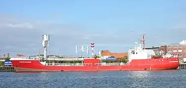 Hydrogen Challenger ; navire alimenté par de l'hydrogène et le vent, ici dans le port de Bremerhaven (Allemagne), en 2006.