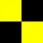Un pavillon de marine composé de quatre carrés, 2 jaunes et 2 noirs en diagonale, le jaune est en haut à gauche.