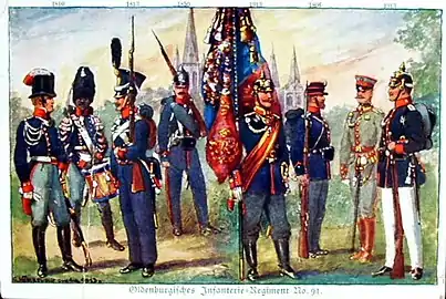 Uniformes du 91e régiment d'infanterie (de) d'Oldenbourg de 1814 à 1914