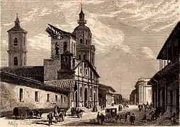 D'après Clara Filleul, Église de Santiago du Chili détruite par un incendie, gravure par Charles Barbant et fils.