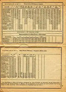 Horaires du service d'été 1926 : Paris - Arpajon et Marcoussis.