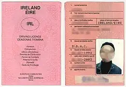 Permis de conduire irlandais.