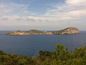 Tagomago vue de Punta d’en Valls sur Ibiza.