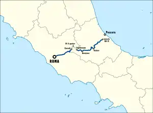 Parcours de la route sur une carte de l'Italie