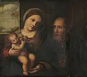 La Sainte famille, huile sur panneau de bois.