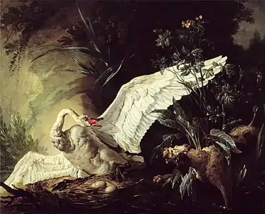 Chien barbet surprenant un cygne1740Ambassade de Suède, Paris