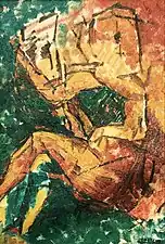 Claudie lisant son journal à Sulzbach (1954). (57 × 33 cm)