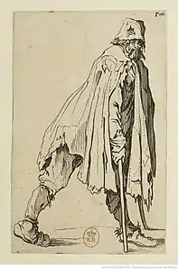 no 4 : Le mendiant aux béquilles coiffé d'un bonnet