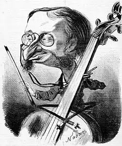 Caricature de Jacques Offenbach par Nadar d'après un dessin d'Édouard Riou (1858).