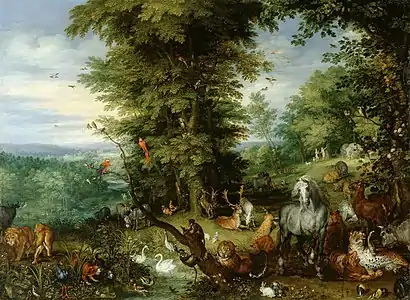 Adam et Ève dans le Jardin d'Éden (Jan Brueghel l'Ancien, 1615).