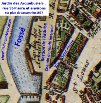 Jardin des Arquebusiers sur plan Jansonnius de 1657