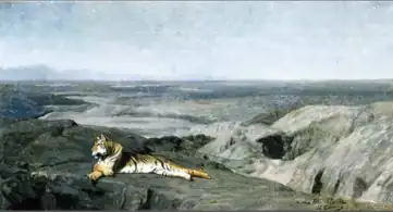 Esquisse Tigre couché, au clair du lune.