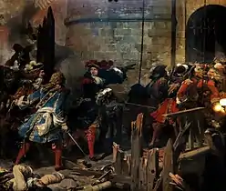 Les mousquetaires gris à l'assaut de Valenciennes. Jean Alaux, Valenciennes pris d'assaut en 1677 - 1837.