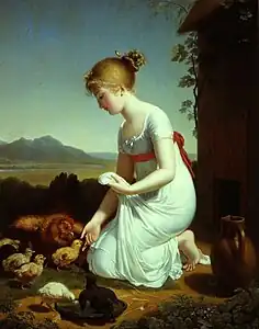 Une jeune fille donnant à manger à des poulets, Salon de 1802 (Arenenberg, Napoleonmuseum)