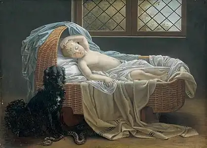 L'Enfant endormi sous la garde d'un chien courageux, réplique du tableau présenté au Salon de 1801.