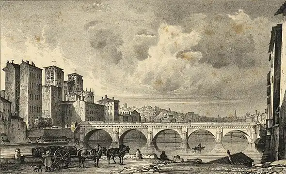 Estampe représentant le pont Tilsitt en 1833.
