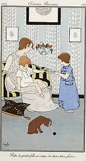 Robe de petite fille en crèpe de chine bleu fleuri, 1912.