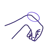 Koken, dessus du poignet en position cassée.