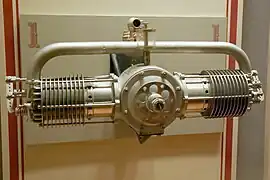 Flat-twin d'un aéroplane d'avant la Première Guerre mondiale (1913).