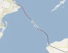 Carte du pont avec l'île de Touzla au centre.