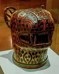 Kero en forme de tête de jaguar, en bois. Département de Cuzco, Pérou, 1532-1600, Inca colonial.