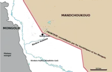 carte de la Mongolie montrant en rouge une frontière.
