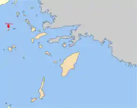 Carte de localisation de Kínaros dans le Dodécanèse.