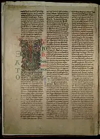 Folio 4 verso, initiale "T" avec l'image de saint Taurin