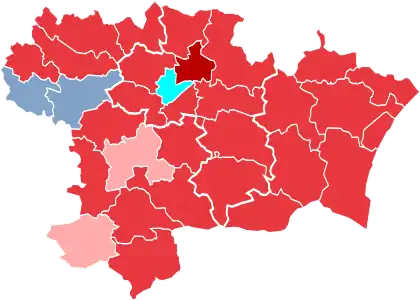Parti en tête par canton (1er tour).